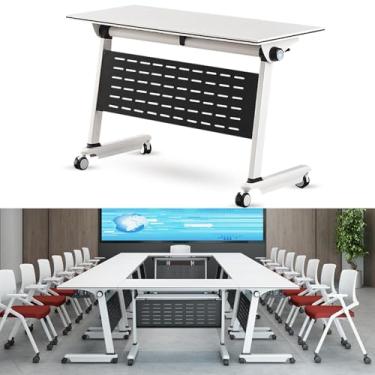 Imagem de Mesa de sala de conferências, 139,7 cm C x 59,9 cm L x 75 cm A mesa de seminário branca para reunião, mais espaço para as pernas dobrável para reuniões de escritório, para sala de reuniões e estudo (1