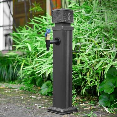 Imagem de Torneira de fonte de coluna de água ao ar livre, torneira de jardim anticongelante, dispensador de água decorativa hidrante, característica de água preta de 73 cm para paisagismo ao ar livre.