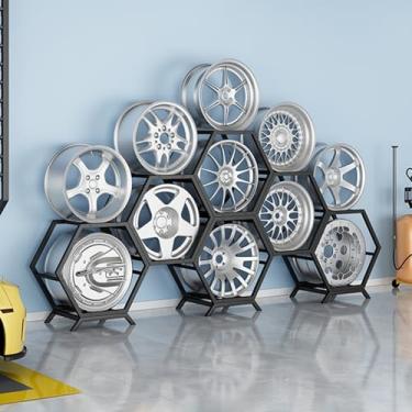 Imagem de Rack organizador de pneus empilhável de grande capacidade, prateleira de exibição de vários pneus para armazenamento de garagem, solução de armazenamento de cubo de roda de carro, suportes de pneus