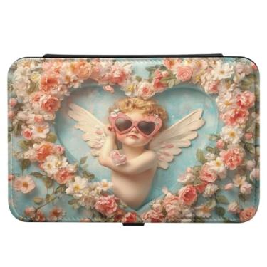 Imagem de Burbuja Caixa de joias de viagem com flor de cupido dos namorados, presente para mulheres e meninas, estojo de joias portátil de couro PU organizador para brincos, anéis, colares e pulseiras