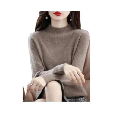 Imagem de Suéter Feminino De Lã Merino E Cashmere Com Gola Alta, Manga Longa, Qu