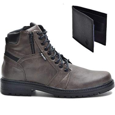 Imagem de Kit Bota Coturno Casual + Carteira Masculino Conforto Leve Macio Cor:Marrom;Tamanho:45
