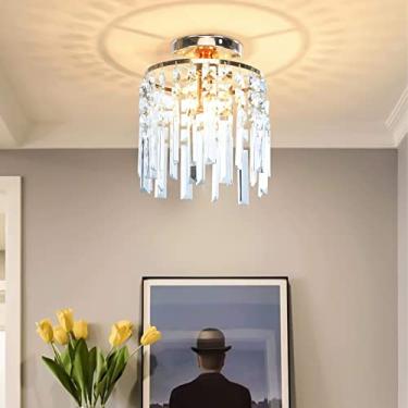 Imagem de Mini candelabro luz de teto de cristal semi embutida luminária de teto moderna lâmpada de teto de cristal para corredor cozinha sala de jantar quarto