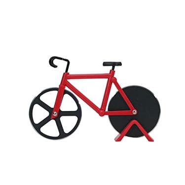 Imagem de Mimo Style Cortador, Fatiador de Pizza e Massas em Formato de Bicicleta, Produto na cor Vermelha com Rodas em Preto, Seu Material da Roda de Inox Altamente Resistente, Afiado e Durável, Fácil Limpeza