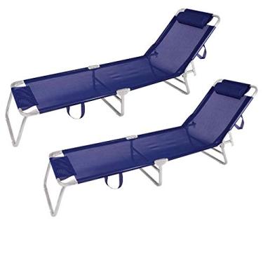 Imagem de Kit 2 Cadeira Espreguiçadeira Alumínio Para Piscina Praia 4 Posições - Mor - Azul Marinho