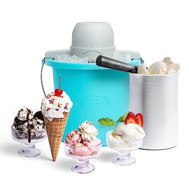 Imagem de Nostalgia PICM4BG Electric Ice Cream Maker With Easy-Carry Handle Makes 4-Quarts In Minutes, Frozen Yogurt, Gelato – Blue
