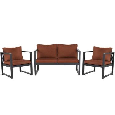 Imagem de Conjunto Sofá Para área Externa Londres Slin Corda Nautica Preta - Sofá 2 Lugares E 2 Poltronas A07