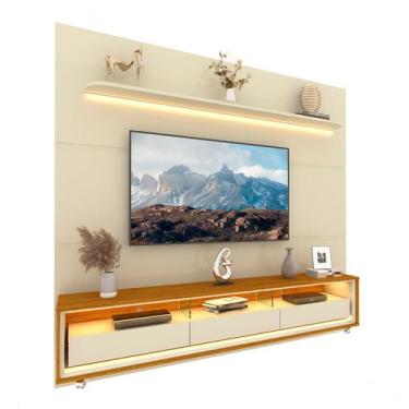 Imagem de Rack com Painel Royal/Requinte 2.2 C/Rodízio Off White com Naturale - 