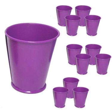 Imagem de Balde Cachepot de Metal Para Mesa Festa Evento 15 Anos Mini Roxo Kit C
