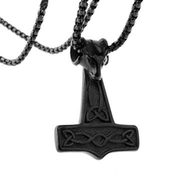Imagem de Blowin Colar masculino com pingente de cabeça de martelo Thor em aço inoxidável com nó celta com corrente de 56 cm, Aço inoxidável