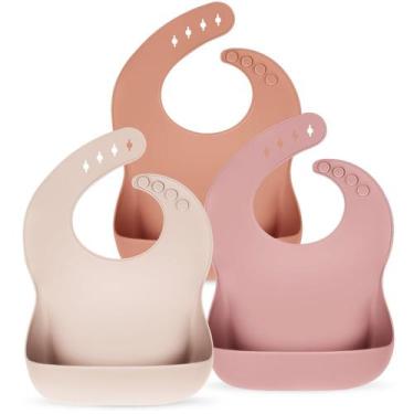 Imagem de Babadores de silicone Eascrozn para bebês e meninas, conjunto de 3
