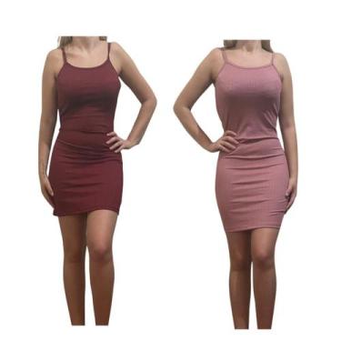 Imagem de KIT C/2 Vestidos Alcinha Canelado - Emporio J, Vinho, Rose, Unico