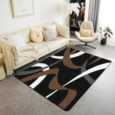 Imagem de Erosebridal Tapete abstrato preto marrom escuro cinza escuro branco listrado tapete interno 1,52 m x 1,28 m tapete geométrico abstrato para meninos adultos homens moderno moderno geometria decoração