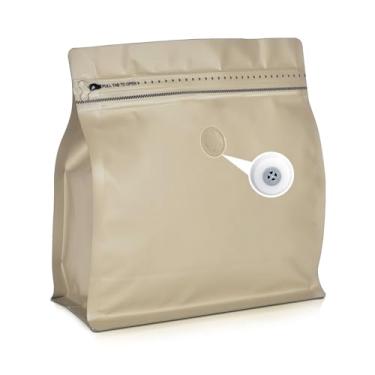 Imagem de Sacos de café de 50 unidades de 473 ml com válvula, sacos de embalagem de grãos de café ventilados de 50 kg, folha de alumínio de alta barreira, fundo plano, selado a calor, zíper lateral, bolsa de