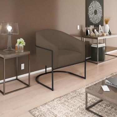 Imagem de Poltrona Decorativa Sala De Estar Recepção Luiza Base De Ferro Preto Suede - Amarena Móveis Marrom