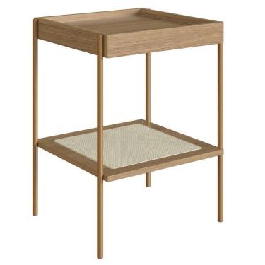 Imagem de Mesa Lateral Apoio Oslo Artesano 43 Cm (largura) Mdp Hanover Palha Sintética Bege Pé Metal Dourado