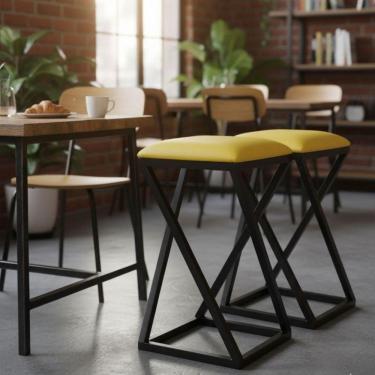 Imagem de Conjunto 2 Banquetas Baixa Ideal Para Cozinha Bar Area Gourmet Z Amarelo