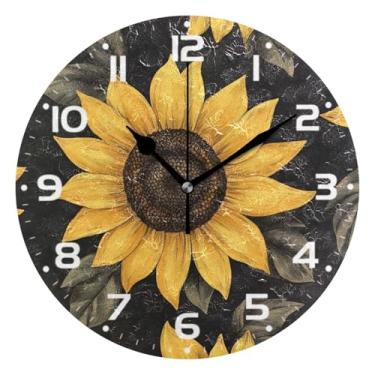 Imagem de JUZIHAI Relógio de parede de girassol silencioso, sem tique-taque, relógios de parede redondos operados por bateria, fácil de ler, relógio decorativo de parede para casa, cozinha, sala de estar