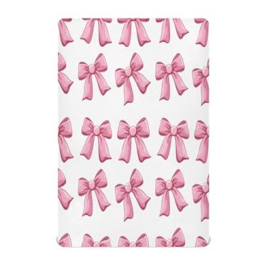 Imagem de Qilmy Lençóis de berço de Natal com laços de contas, de microfibra macia, respirável, elástico, lençol com elástico para meninos e meninas, miniberço, 99 cm x 68,5 cm, capa de colchão infantil