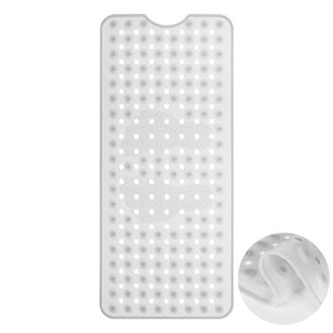 Imagem de Tapete de banheira antiderrapante de silicone 91 x 40 cm, tapete de chuveiro macio e confortável com massagem nos pés, tapete de banho lavável na máquina para banheiro e chuveiro (transparente)
