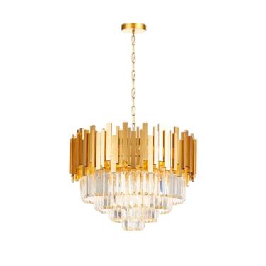 Imagem de Pendente Lumier Otero 55x39cm Dourado Cristal Sala De Jantar 127/220v (Dourado)