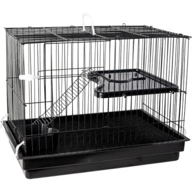 Imagem de Gaiola para coelho com andar e bandeja removível, cercado para coelhos com teto ou fundo, comedouro inox para porquinho da Índia e roedores, espaço doméstico para pets