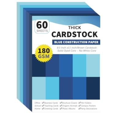 Imagem de gisgfim 60 folhas de cartolina azul, 21 x 27 cm, papel de construção de núcleo tingido sólido, 5 cores sortidas, papel para scrapbook, 29,5 kg/180 g/m² para convites de impressão em relevo, artesanato
