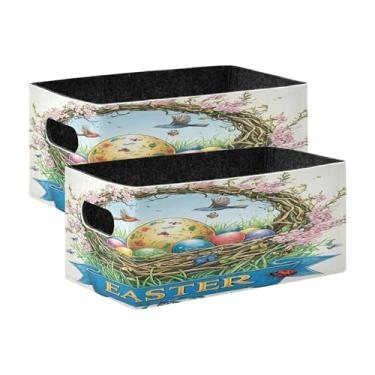 Imagem de xigua Conjunto de 2 caixas de armazenamento de ovos de Páscoa, cubo de armazenamento dobrável, organizador de cestas de armazenamento para livros, prateleiras, armário, lavanderia, berçário