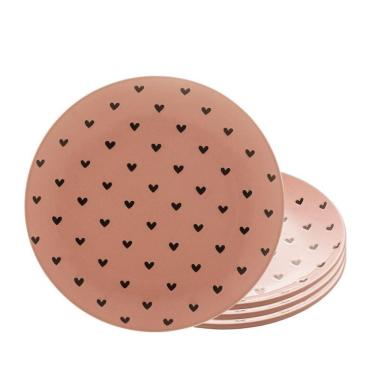 Imagem de Jogo 4 Pratos De Sobremesa Em Cerâmica Coração Rosa Wolff 19,5cm