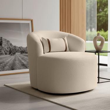 Imagem de Puff Poltrona Decorativa Orgânica Roma Sala Bouclé Com Almofada