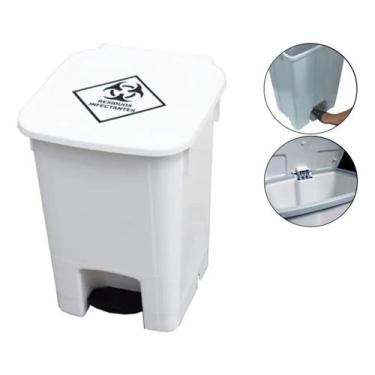 Imagem de Lixeira Hospitalar 30L com Pedal Branca Cesto com Tampa e Adesivo Infe