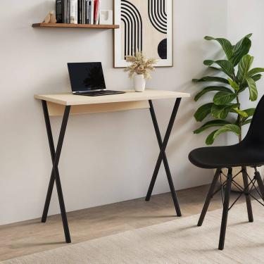 Imagem de Mesa para Pc X 120x60 com Base em X para Quarto e Escritório - Ferro Preto Tampo Off White
