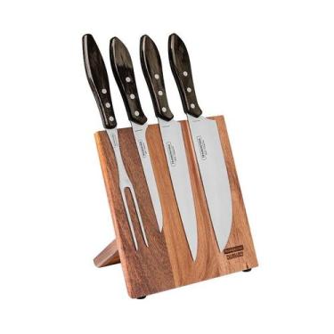 Imagem de Kit Churrasco 5 Peças Tramontina 21198981 Suporte Magnético Marrom