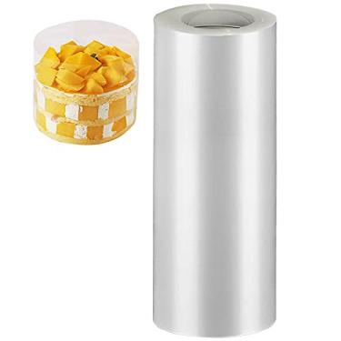 Imagem de Colarinho de bolo, 20,3 cm x 99,06 cm, rolo de acetato com gola de bolo, folhas transparentes de bolo, bordas arredondadas, tiras transparentes para decoração de bolo, bolo de chocolate Mousse