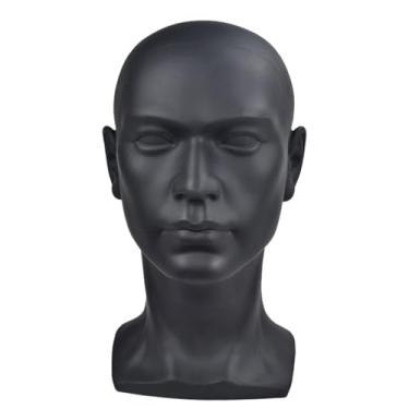 Imagem de harayaa Cabeça de manequim masculino, cabeça de treinamento de cabeleireiro, modelo de exibição de peruca, cabeça de peruca careca para óculos, cabelos de, Preto mate