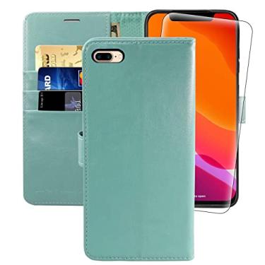 Imagem de MONASAY Capa carteira para iPhone 7 Plus/8 Plus, [protetor de tela de vidro incluído] [bloqueio de RFID] Capa de celular de couro com suporte de cartão de crédito 5,5 polegadas Menta