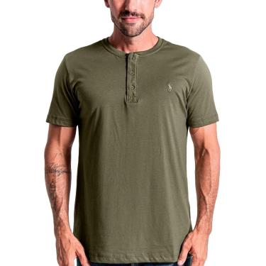 Imagem de Camiseta Ralph Lauren Masculina Henley Custom Slim Fit Mono Icon Verde Militar-Masculino