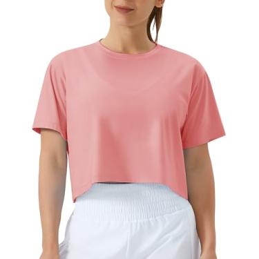 Imagem de THE GYM PEOPLE Camiseta feminina cropped de manga curta para ioga, corrida, curta, cropped, Vermelho rosa, P