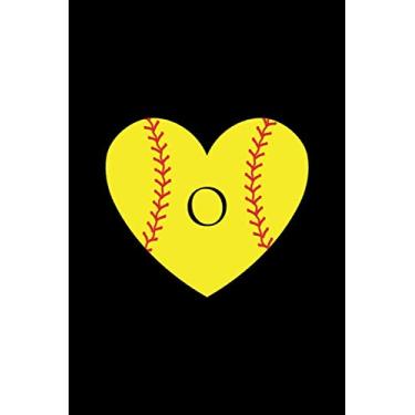 Imagem de O: Diário/caderno de softbol com monograma com letra O coração amarelo para meninas e mulheres, presente personalizado, presente de softball, caderno de jogadores de softball, ... presente de equipe, 120 páginas de 15 x 22 notas forradas
