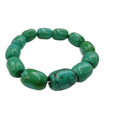 Imagem de Dellou Pulseira Turquesa Estabilizada Genuína 10-18 mm Tambor Barrle Pedra Preciosa, 1 peça para presente, pulseiras masculinas de 20 cm, 35mm, pedra preciosa, Turquesa