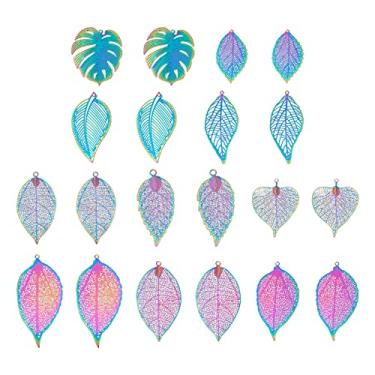 Imagem de Beadthoven Pingentes de filigrana de folha de arco-íris, 40 peças, 10 estilos de aço inoxidável, enfeites de metal gravado, elos para lustre para fazer joias, brincos, colar, pulseira, acessórios