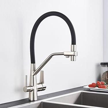 Imagem de Torneira quente e fria torneira da pia da cozinha torneira de água pura filtro misturador guindaste alças duplas purificação cozinha, escovado C, tamanho único