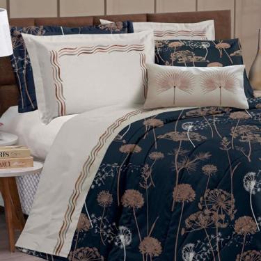 Imagem de Kit Edredom + Jogo de Lençol Casal Padrão Percal 180 Fios Bordado 09 Peças Viena