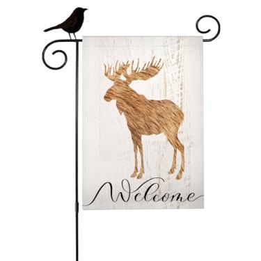 Imagem de Mugod Bandeira de jardim com chifres selvagens, 30 x 45 cm, dupla face, alce, cervo, animal selvagem, aquarela, casa, quintal, bandeiras, para casa, decoração ao ar livre, varanda, pátio, gramado