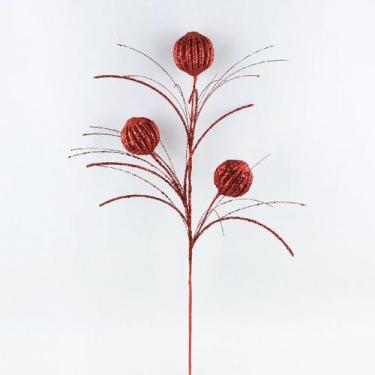 Imagem de Galho Natalino Vermelho com Bolas para Topo de Árvore de Natal 66cm  N