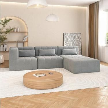 Imagem de Sofá Modular de Canto 02 Poltronas 01 Canto e 01 Puff Cabecasa Madeiramadeira Cinza Claro