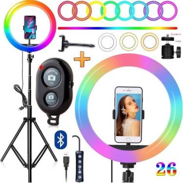 Imagem de Ring Light Luz Led Anel Iluminador Rgb Colorido Hing 10 Polegadas Trip