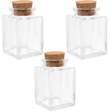 Imagem de 3 Mini Potes Quadrados de Vidro com Tampa de Rolha 90ml Lyor Porta Tem