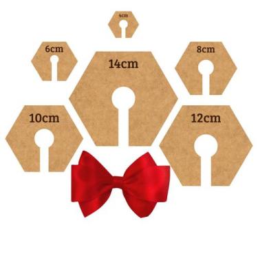 Imagem de Kit Gabaritos Sextavo Laço Cruzado Mdf 6 Medidas Artesanato - Satini