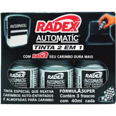 Imagem de Tinta para Carimbo 40ML Preta Automático Caixa com 03 - Radex